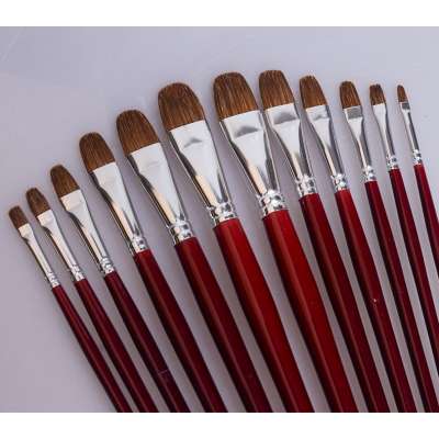 Factory Price 6 pcs Weasel Hair Artist Filbert Brush Paint Brush Set Red Handle For Oil and Acrylic Painting