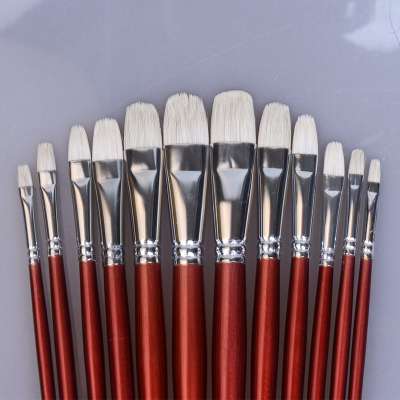 OEM Goat Hair Red Handle 12 pcs Artist Brush Oil Painting Gouache Painting Acrylic Painting