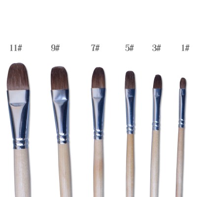 Factory 6 pcs  #1-11 Weasel Hair Natural Wood Handle Artist Filbert Paint Brush Set