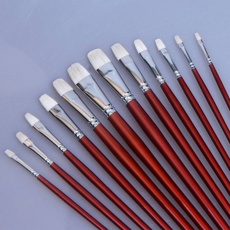 Oem Wool Hair 6 Pcs Artist Oil Paint Gouache Paint Acrylic Paint Red Wood Handle Brush