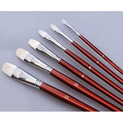 OEM Wool Hair 6 pcs Artist Oil Paint Gouache Paint Acrylic Paint Red Wood Handle  Brush