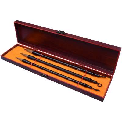 Handmade  High Quality Chinese Calligraphy Wood Handle   Weasel Hair Langhao  Brush Set